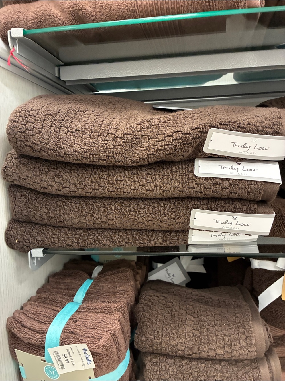 Set of THREE!  TRULY Brown Waffle-Texture Bath Towels Set